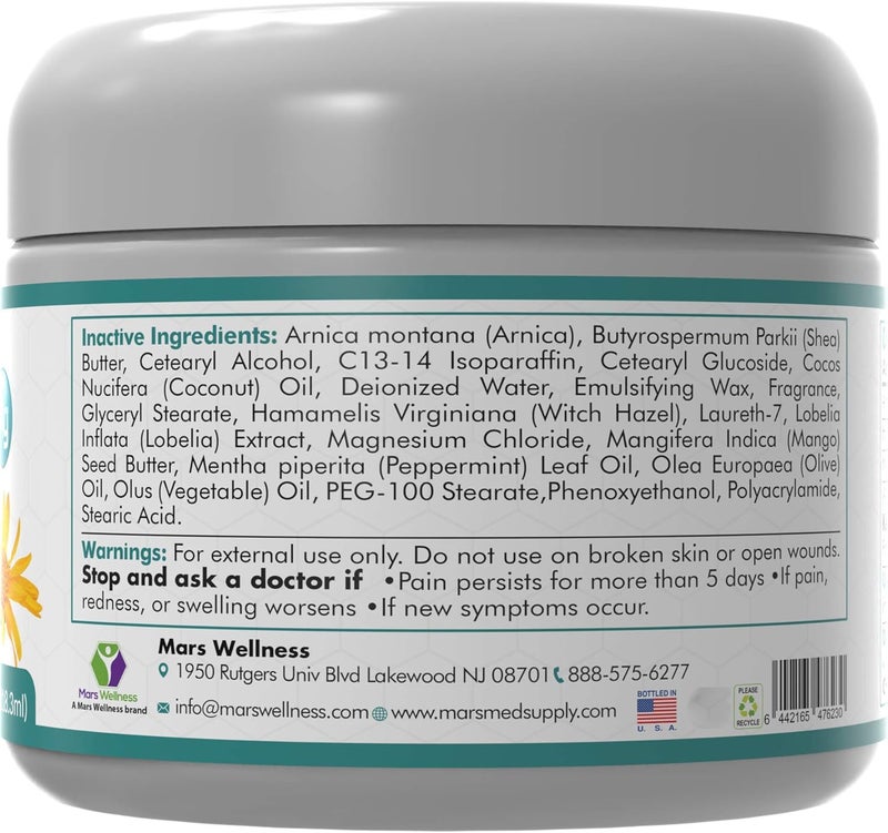 Mars Wellness MG Pain Cream  Extra Strength Magnesium and Arnica Cream  4 OZ Tub  Sore Legs and Joints Leg Cramps Sports and Arthritis Pain Rub  1 Pack - Image 4