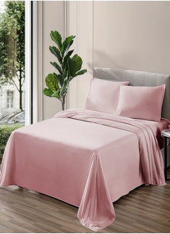 PACHA HOME Plain sheet set with fabric pattern - color: Pink-Size: 180*270+1 pillowcases.  - Image 1