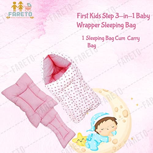 FARETO First Kids Step 3-in-1 Baby Wrapper Sleeping Bag, 0-6 Months, Multicolour - Image 2