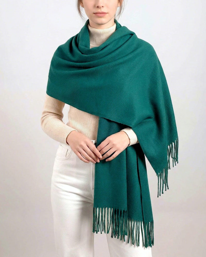 Achillea Warm Cashmere-Feel Winter Scarf for Women â€“ Pashmina Shawl Wrap, Blanket Scarf for Daily Wear, Travel & Cold Weather (Dark Green) - Image 5