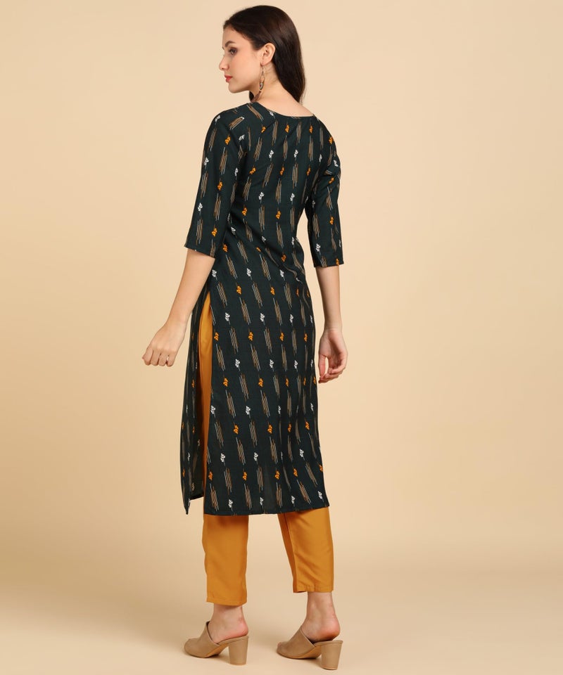 PATLANI Women's A-Line-Calf langth Half Sleeve Crepe Kurti. Green - Image 4
