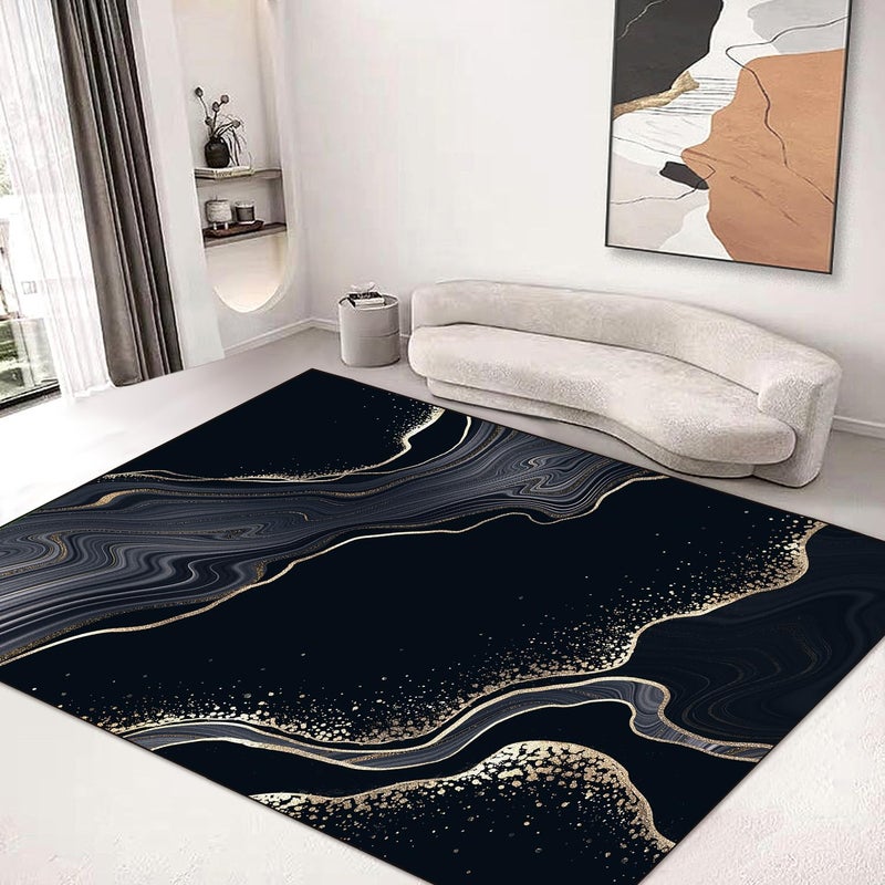 Q.H Abstract Area Rug Carpet Mat 5'x6'for Bedroom Living Room Kids Room Home Decor Indoor Rugs Mat Non Slip Black Gold Marble Geometric Stripes - Image 1