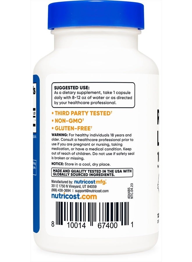 Nutricost حمض ألفا ليبويك R-100 ملغ، 120 كبسولة - كبسولات نباتية، غير معدلة وراثيًا، خالية من الغلوتين - Image 4