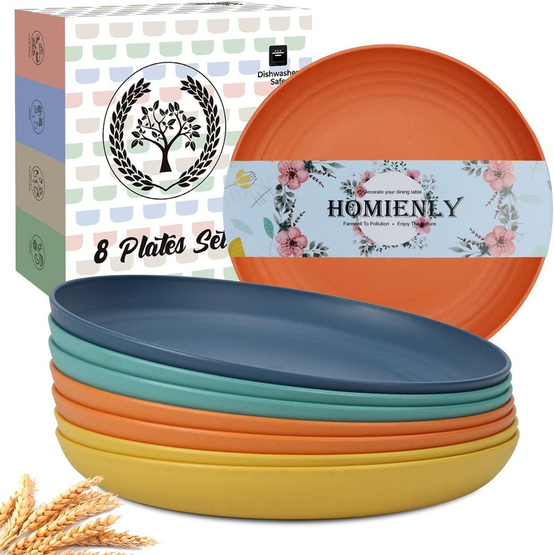 Homienly Deep Dinner Plates Set of 8 Alternative for Plastic Microwave and Dishwasher Safe Wheat Straw Kitchen Unbreakable Kids with 4 Colors Colorful 11 inch Deep plates8 - Image 1