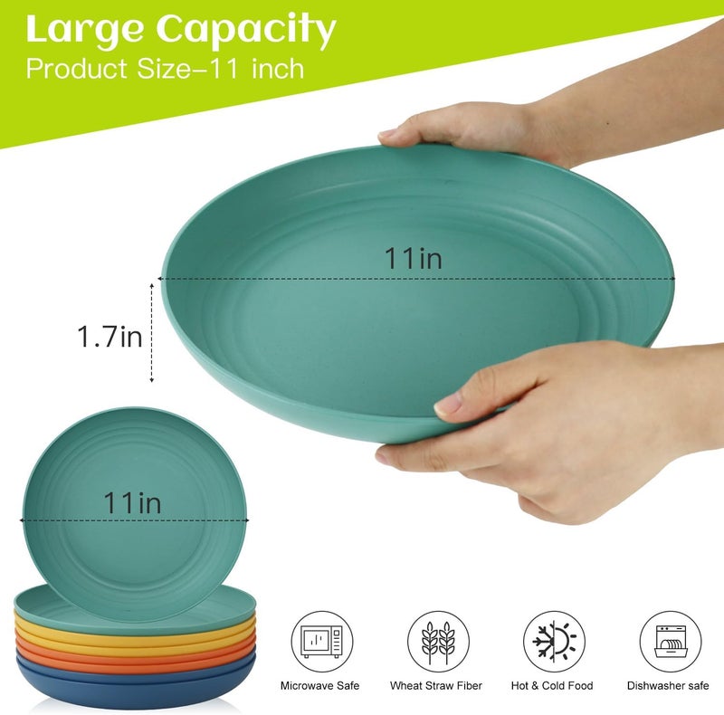 Homienly Deep Dinner Plates Set of 8 Alternative for Plastic Microwave and Dishwasher Safe Wheat Straw Kitchen Unbreakable Kids with 4 Colors Colorful 11 inch Deep plates8 - Image 2