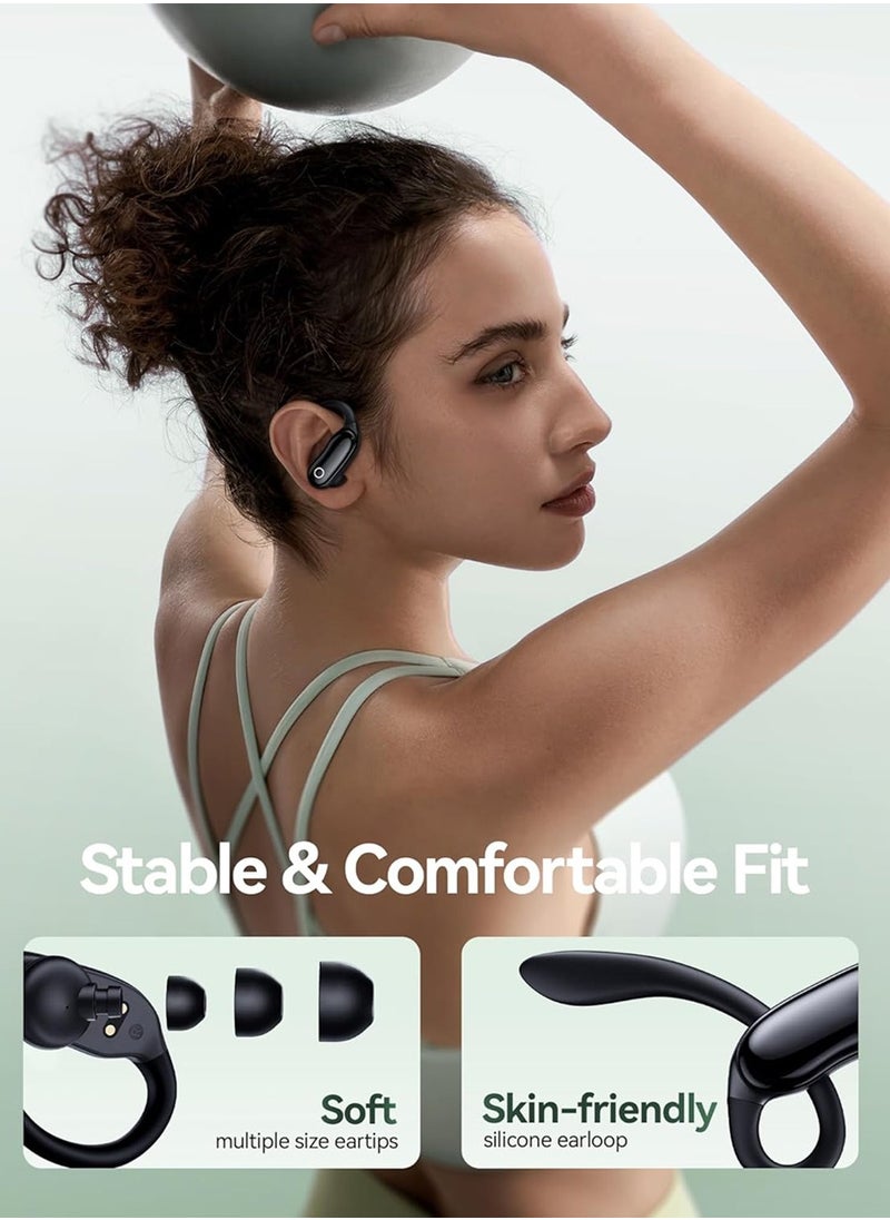 X-level Bluetooth Headphones,96hrs Playback Wireless Earbuds,IPX7 Waterproof Stereo Bass Over-Ear Earphones with Earhooks Microphone LED Battery Display for Sports/Workout/Gym/Running Black  - Image 2