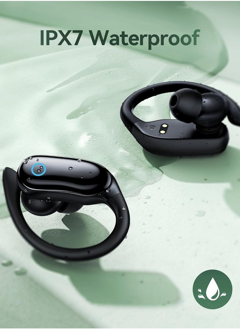 X-level Bluetooth Headphones,96hrs Playback Wireless Earbuds,IPX7 Waterproof Stereo Bass Over-Ear Earphones with Earhooks Microphone LED Battery Display for Sports/Workout/Gym/Running Black  - Image 4