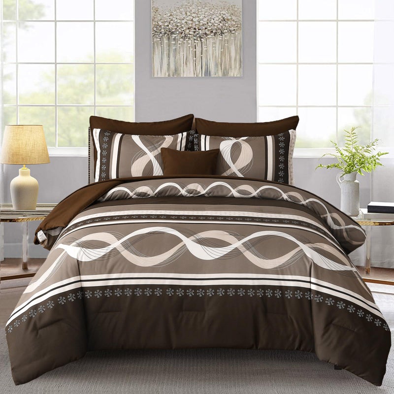 Anibedding Boho Comforter Set,8 Pieces Bed in a Bag Patchwork Striped Comforter Set,Brown Bed Set Queen Size, Soft Microfiber Boho Bedding Set for All Season(90"Ã—90") - Image 1