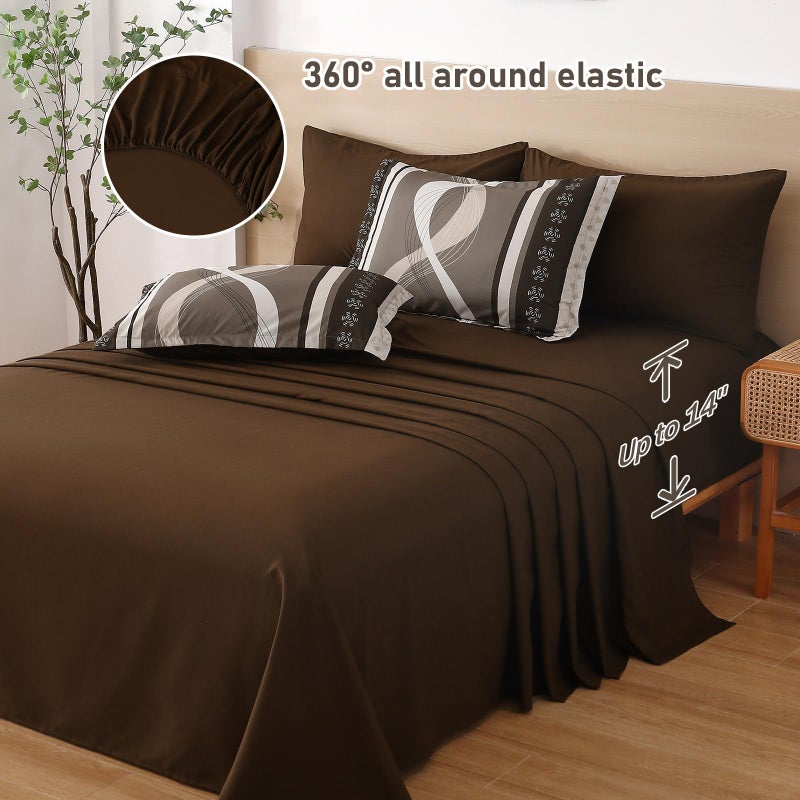 Anibedding Boho Comforter Set,8 Pieces Bed in a Bag Patchwork Striped Comforter Set,Brown Bed Set Queen Size, Soft Microfiber Boho Bedding Set for All Season(90"Ã—90") - Image 4