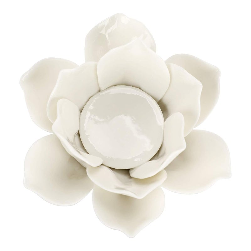 45 Inch Ceramic Lotus Candle Tealight Holder Lotus Petals Style Flower Candle Lamps Holder Night Light Candlestick with Gift Box for Home Decor Table Decoration Christmas Wedding Party White  - Image 1