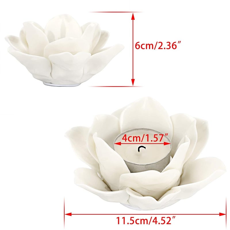 45 Inch Ceramic Lotus Candle Tealight Holder Lotus Petals Style Flower Candle Lamps Holder Night Light Candlestick with Gift Box for Home Decor Table Decoration Christmas Wedding Party White  - Image 2