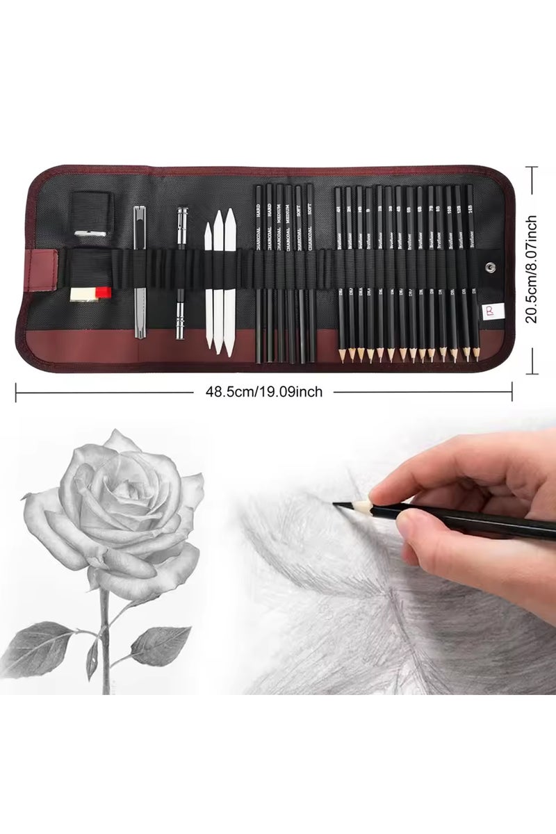 إيروريكس مجموعة أقلام رسم مكونة من 29 قطعة، أقلام رصاص للرسم، أقلام فحم محمولة، أقلام رسم - Image 2
