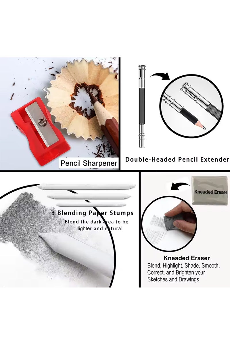 إيروريكس مجموعة أقلام رسم مكونة من 29 قطعة، أقلام رصاص للرسم، أقلام فحم محمولة، أقلام رسم - Image 5