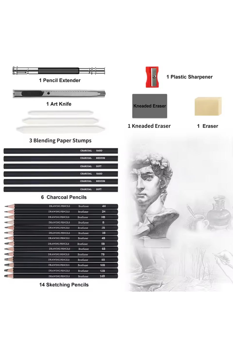 إيروريكس مجموعة أقلام رسم مكونة من 29 قطعة، أقلام رصاص للرسم، أقلام فحم محمولة، أقلام رسم - Image 3