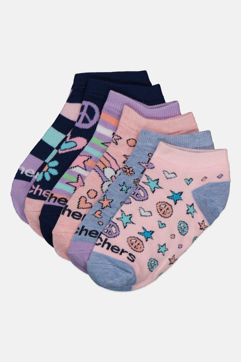 SKECHERS Kids Girl 6 Pairs Brand Logo Low Cut Socks, Multicolor - Image 1