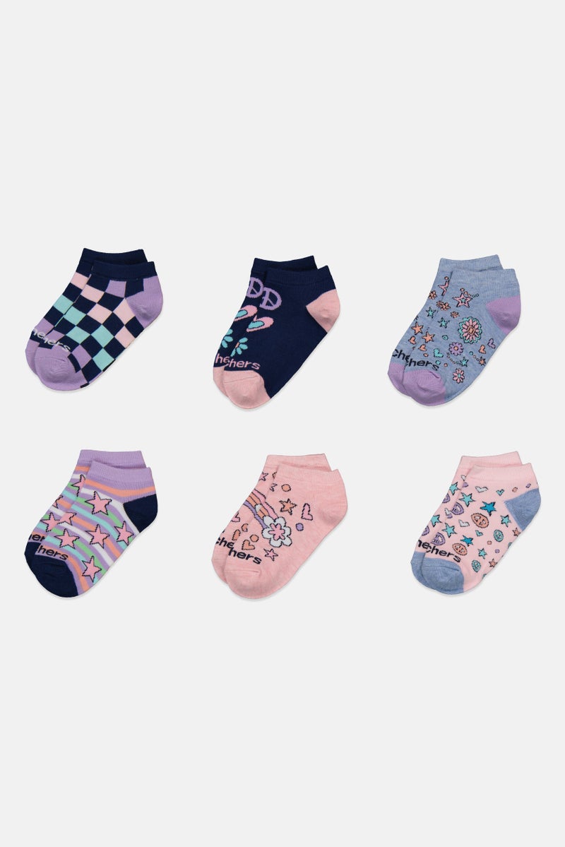 SKECHERS Kids Girl 6 Pairs Brand Logo Low Cut Socks, Multicolor - Image 3