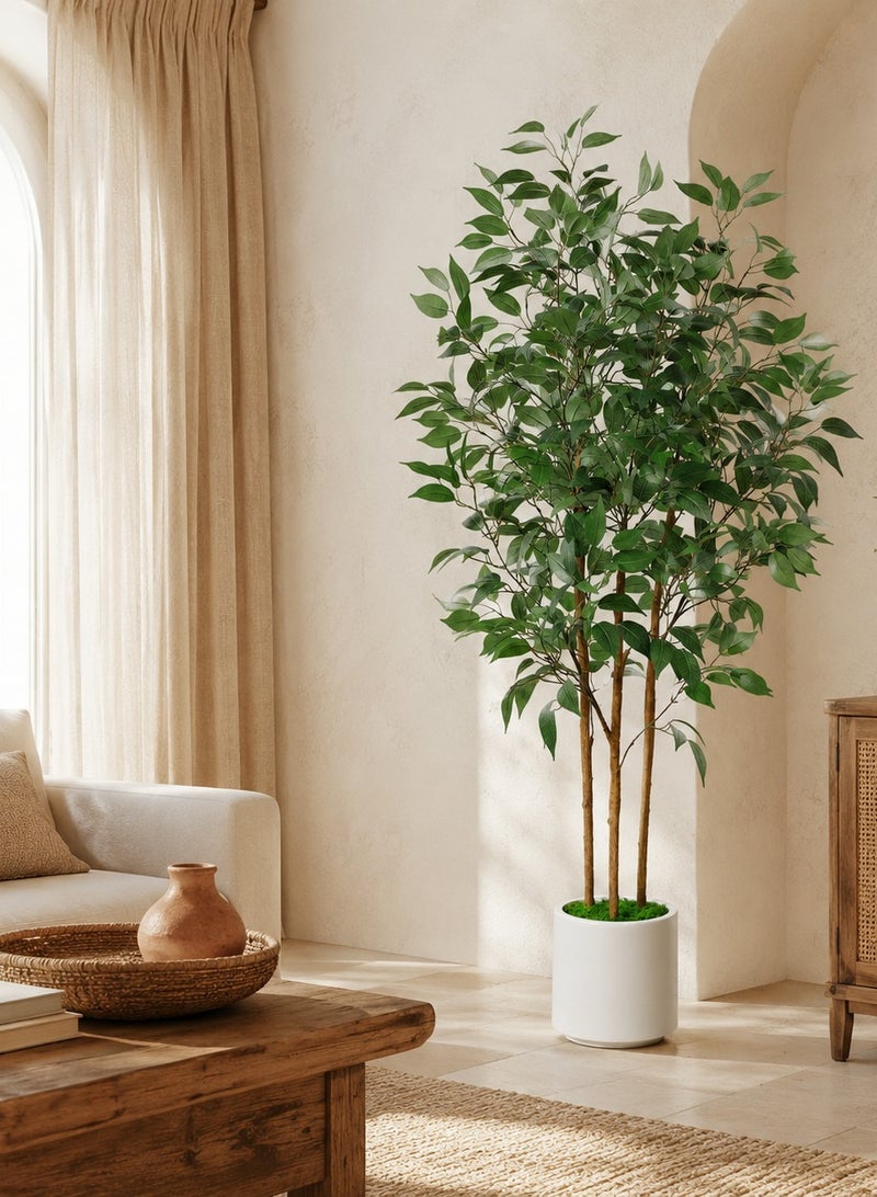 زفيزفيا شجرة تين اصطناعية، تستخدم لتزيين المنزل، نبات تين حريري محاكٍ للداخلية، مزروع في أصيص أبيض خزفي مزيف مع طحالب خضراء مزيفة. - Image 5
