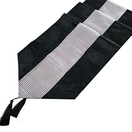 OZXCHIXU 13inch x 72inch Table Runner with Diamante Strip and Tassels(Black) - Image 2