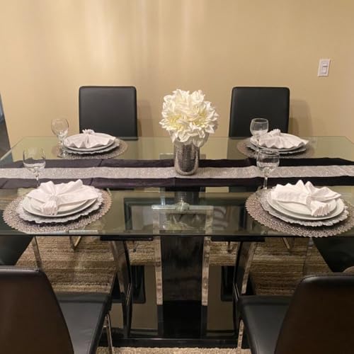 OZXCHIXU 13inch x 72inch Table Runner with Diamante Strip and Tassels(Black) - Image 4