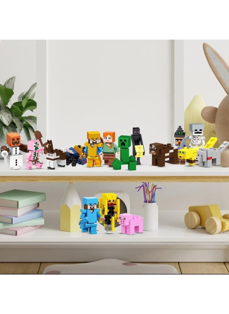 My World 16-piece Mini Block Decoration Set - Pixel Game Toy Decoration Ornaments - Educational Building Block Ornaments for Everyone Living Room TV Cabinet Hanging Ornaments Children's Room Decoration Space Theme Birthday Gift (Multi-color)  - Image 2