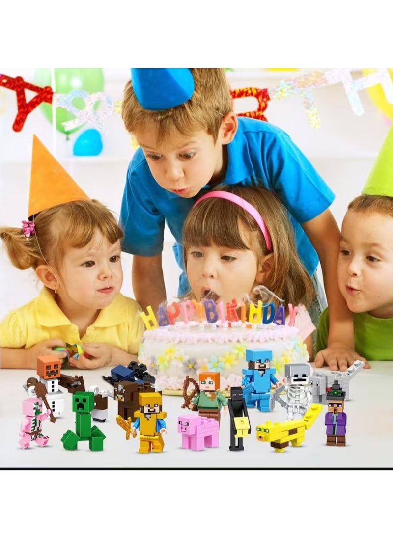 My World 16-piece Mini Block Decoration Set - Pixel Game Toy Decoration Ornaments - Educational Building Block Ornaments for Everyone Living Room TV Cabinet Hanging Ornaments Children's Room Decoration Space Theme Birthday Gift (Multi-color)  - Image 3