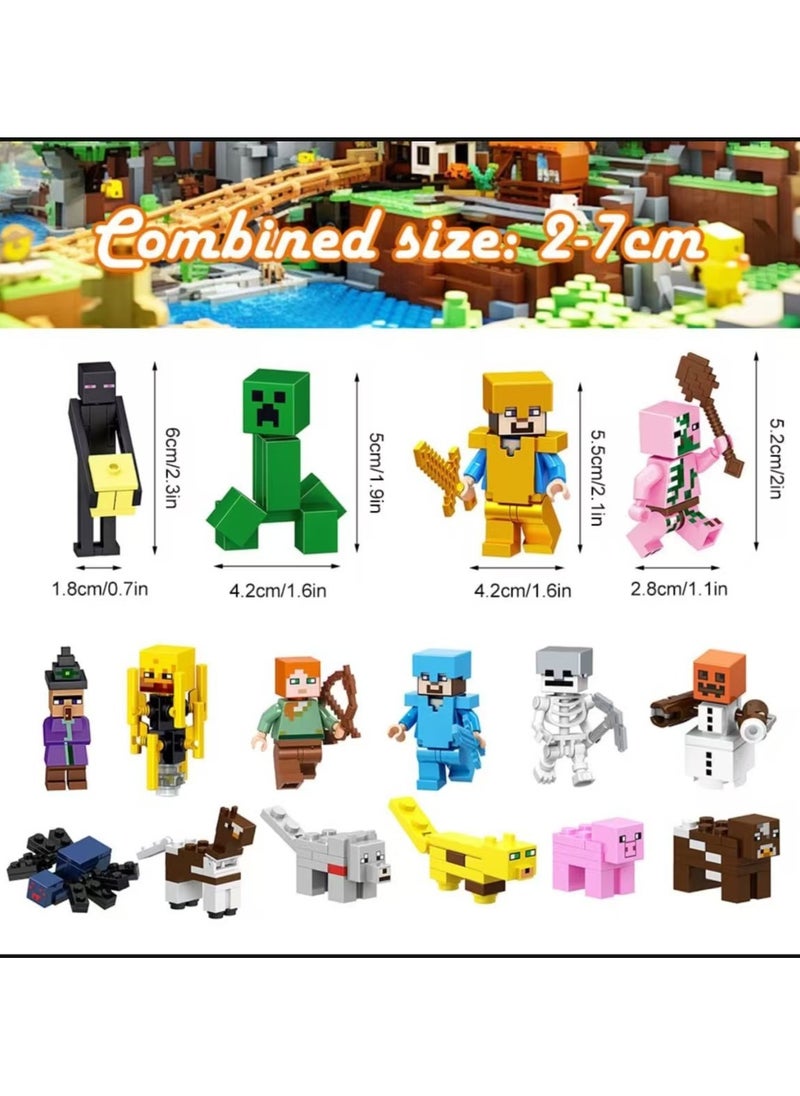 My World 16-piece Mini Block Decoration Set - Pixel Game Toy Decoration Ornaments - Educational Building Block Ornaments for Everyone Living Room TV Cabinet Hanging Ornaments Children's Room Decoration Space Theme Birthday Gift (Multi-color)  - Image 4