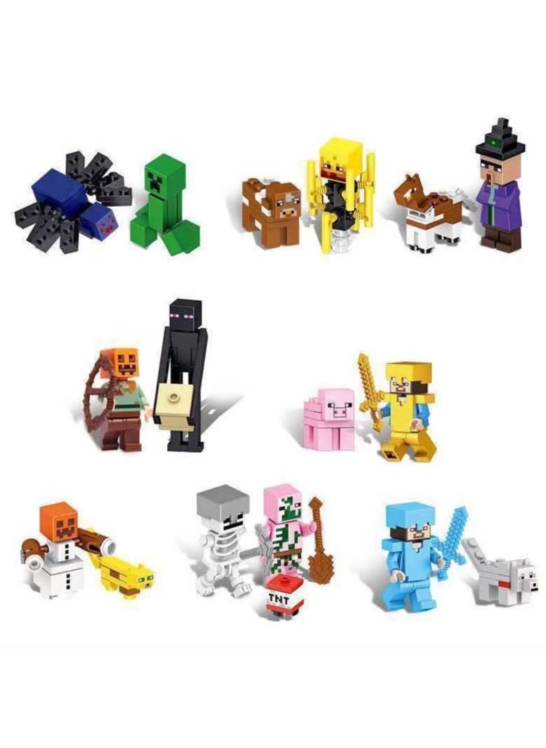 My World 16-piece Mini Block Decoration Set - Pixel Game Toy Decoration Ornaments - Educational Building Block Ornaments for Everyone Living Room TV Cabinet Hanging Ornaments Children's Room Decoration Space Theme Birthday Gift (Multi-color)  - Image 1