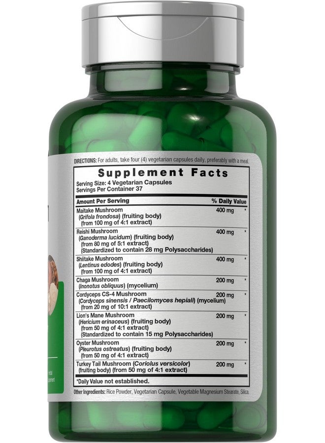 Horbäach Mushroom Complex Capsules | 150 Count | Non-GMO & Gluten Free Supplement | Reishi, Chaga, Lions Mane, Cordyceps, Maitake, Shiitake, Oyster and Turkey - Image 2