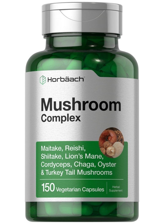 Horbäach Mushroom Complex Capsules | 150 Count | Non-GMO & Gluten Free Supplement | Reishi, Chaga, Lions Mane, Cordyceps, Maitake, Shiitake, Oyster and Turkey - Image 1