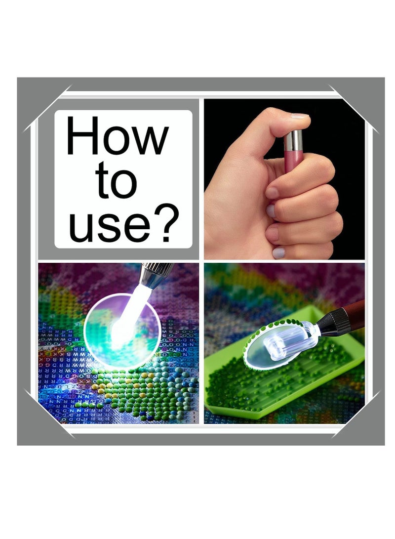 SYOSI 6 Pieces LED Diamond Painting Pen Wheel Set with Tape Light Point Drill Pens Fast and Efficient Diamond Painting Supplies for Different Size Jewelry Art DIY 5D Diamond Painting Nail Arts - Image 3