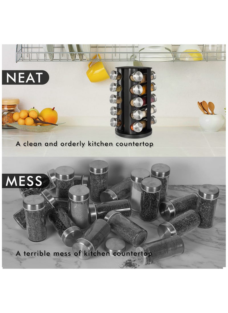 XICEN Spice Jar Set with 20 Spice Jars 360 Degree Rotation Spice Rack,18.5x18.5x33centimeter  - Image 2