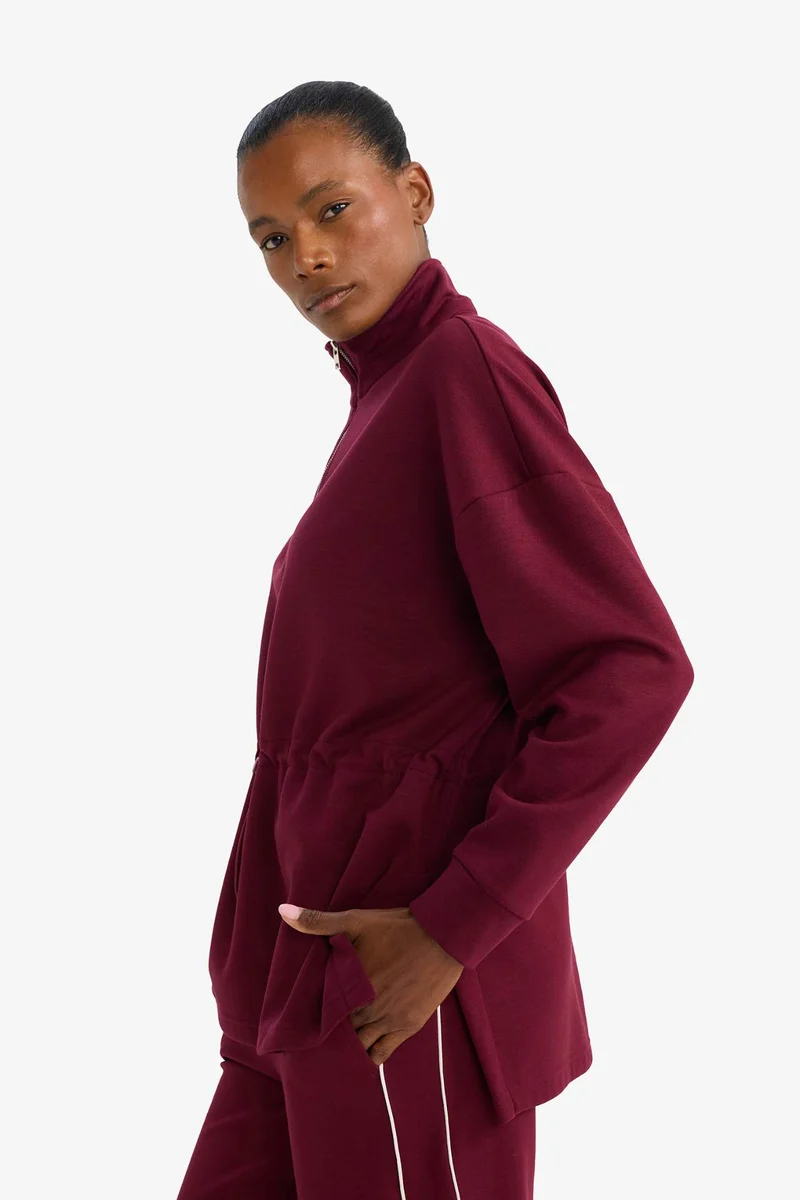 Defacto  Long Fit Stand Collar Elastic Waist Half Zip-Up Sports Sweatshirt for Women | Best Price UAE