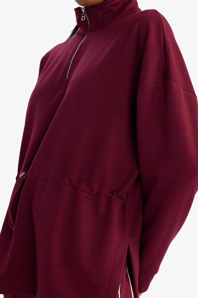 Defacto  Long Fit Stand Collar Elastic Waist Half Zip-Up Sports Sweatshirt for Women | Best Price UAE