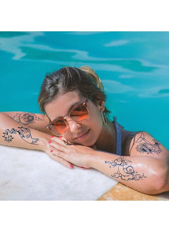Aresvns - Semi Permanent Tattoos, 8 Sheet Waterproof and Long-Lasting 2 Weeks, Plant-Based Ink Realistic Fake Tattoos Stickers for Women Men and Kids (Ocean) Christmas Gift - Image 1
