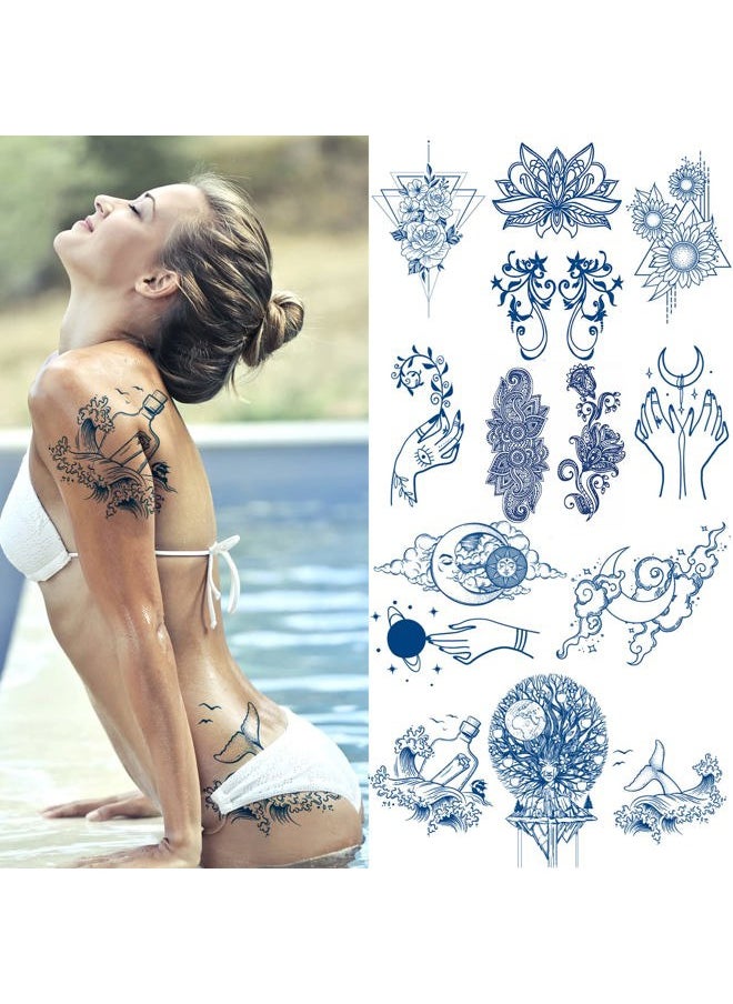Aresvns - Semi Permanent Tattoos, 8 Sheet Waterproof and Long-Lasting 2 Weeks, Plant-Based Ink Realistic Fake Tattoos Stickers for Women Men and Kids (Ocean) Christmas Gift - Image 1