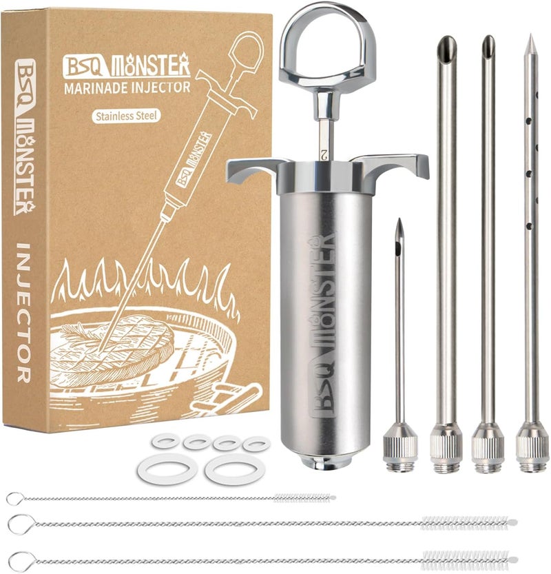 OFG BSQ MONSTER Meat Injector Syringe Kit with 4 Professional Marinade Injector Needles for BBQ Grill Smoker, Turkey and Brisket; 2-oz Large Capacity, Including Paper User Manual, Recipe E-Book (PDF) - Image 1