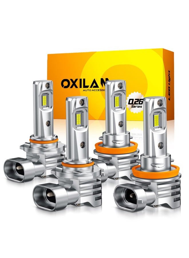 OXILAM H11 9005 Light Bulbs Combo, 96000LM 1000% Brighter 6500K Cool White Light, H11-H9-H8 9005-HB3 Fog Light DRL Replacement 1:1 Size, Wireless Design, IP68 Waterproof, Pack of 4 - Image 1
