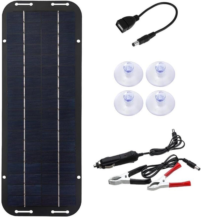 12V Solar Panel Kit IP65 Waterproof Portable Battery Charger for Car RV Boat Motorcycle Black - Image 2