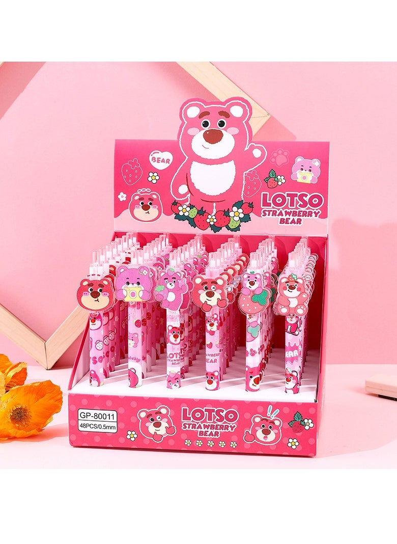 Generic - 48-Pack Cute Pink Bear Acrylic Sticker Press Pen High Value Shape Neutral Pen Cartoon Signature Pen - Image 1