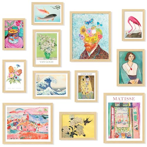 97 Decor Eclectic FRAMED Wall Art Set Colorful Eclectic Decor Retro Colorful Wall Art Prints Trendy Maximalist Decoration Aesthetic Pictures Gallery Wall Prints Famous Artist Posters For Bedroom BEIGE FRAME - Image 1