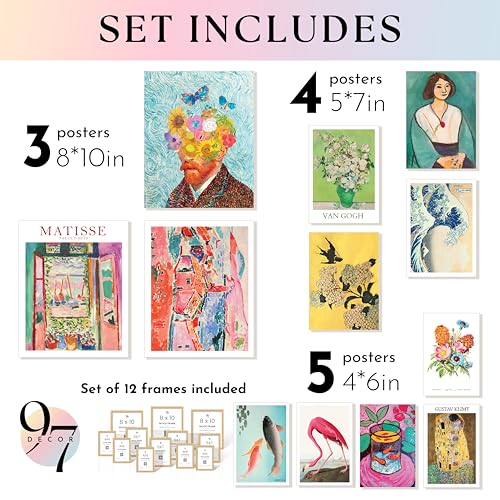97 Decor Eclectic FRAMED Wall Art Set Colorful Eclectic Decor Retro Colorful Wall Art Prints Trendy Maximalist Decoration Aesthetic Pictures Gallery Wall Prints Famous Artist Posters For Bedroom BEIGE FRAME - Image 3