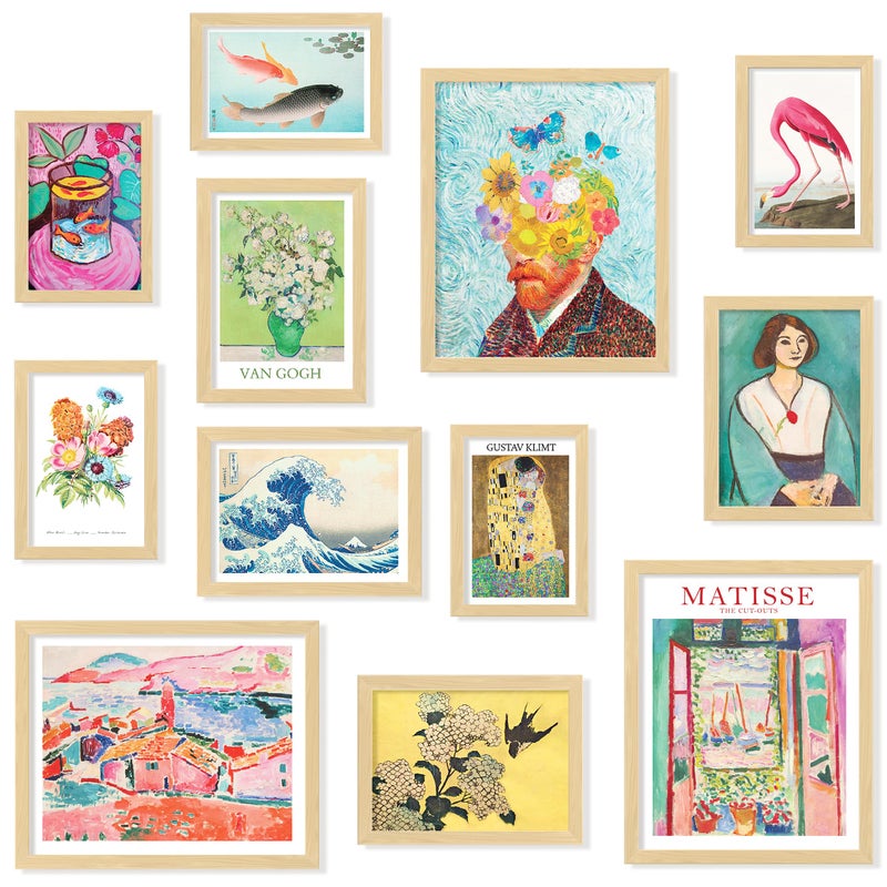 97 Decor Eclectic FRAMED Wall Art Set Colorful Eclectic Decor Retro Colorful Wall Art Prints Trendy Maximalist Decoration Aesthetic Pictures Gallery Wall Prints Famous Artist Posters For Bedroom BEIGE FRAME - Image 2