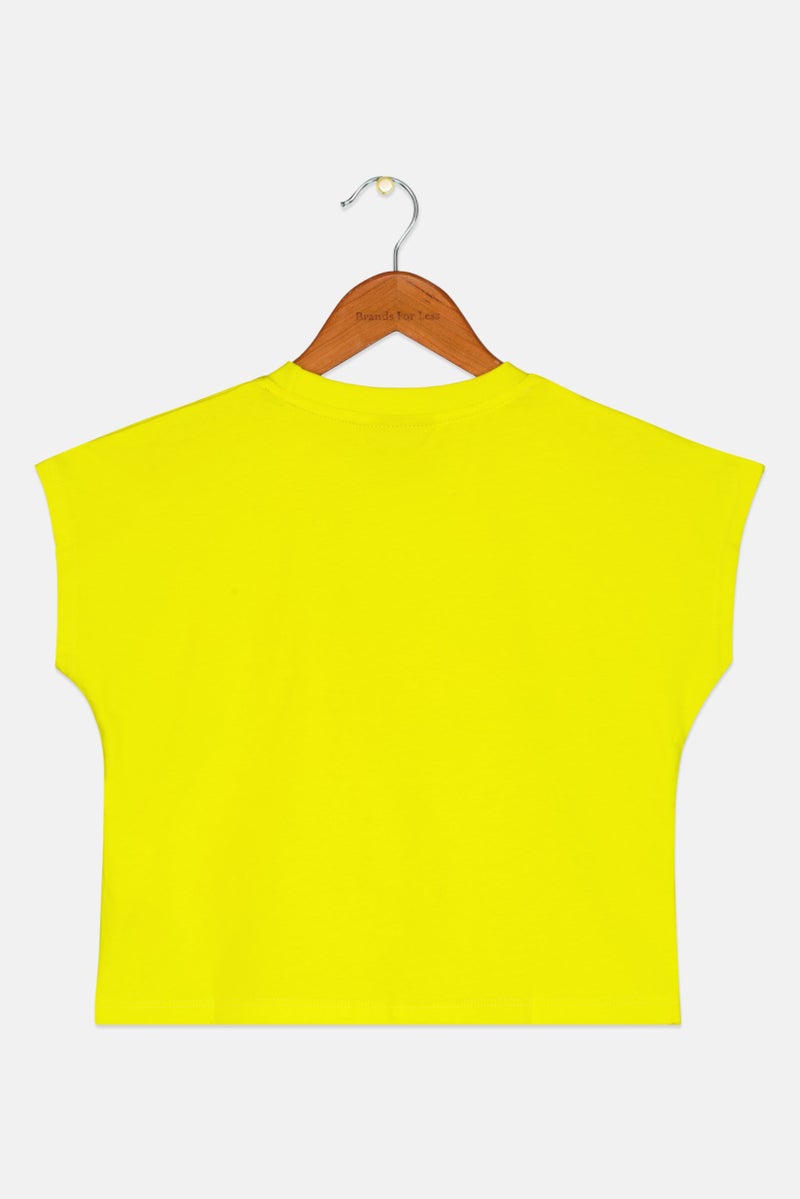 DIADORA Kids Girl Cap Sleeve Brand Logo Top, Lime/Pink - Image 2