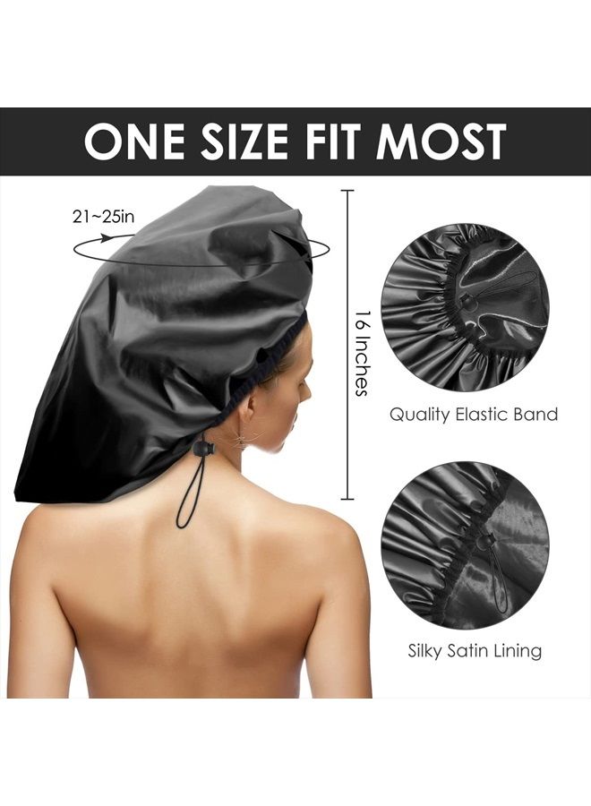 Auban Extra Large Shower Cap, Double-Layer Waterproof Reusable Satin Lining Shower Bonnet for Women Long Hair, Braids, Locs, perms (Purple) - Image 1