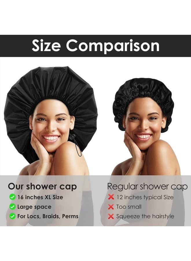 Auban Extra Large Shower Cap, Double-Layer Waterproof Reusable Satin Lining Shower Bonnet for Women Long Hair, Braids, Locs, perms (Purple) - Image 2