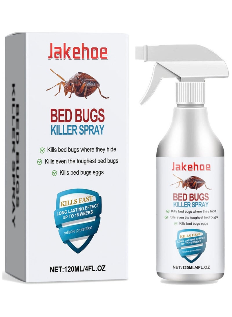 Jakehoe Ready-to-Use Bed Bug Killer Spray, Kills Bed Bugs and Bed Bug Eggs, Kills Fleas and Dust Mites, Roach & Fly Killer Spray, Plant-Based Actives Kill Insects & Bugs on Contact, Non-Greasy, Repellent Indoor flea moth bugs bed bugs, No Stains, Fresh Scent 120ML - Image 1