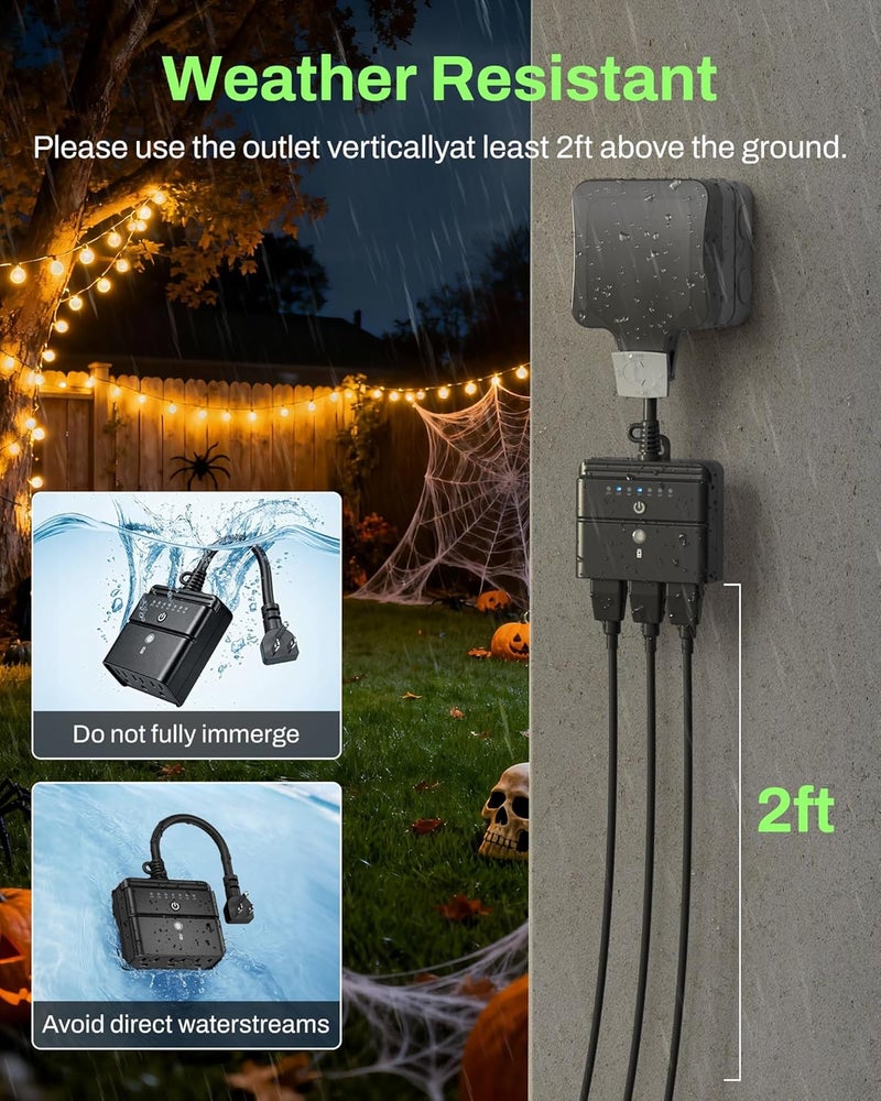 BN-LINK Outdoor Light Timer, Waterproof Plug-in Dusk-to-Dawn Controller with 3 Grounded Outlets for Christmas & Halloween String Lights, 15A 1/2HP, ETL Listed, 100 ft RF Range, Remote Included - Image 5