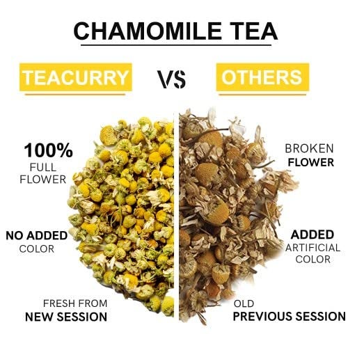 TEACURRY Chamomile Pure Tea (100 Grams, 100 Cups) - Helps with sleep, heart, sugar levels - Caffeine Free Chamomile Tea - Image 3