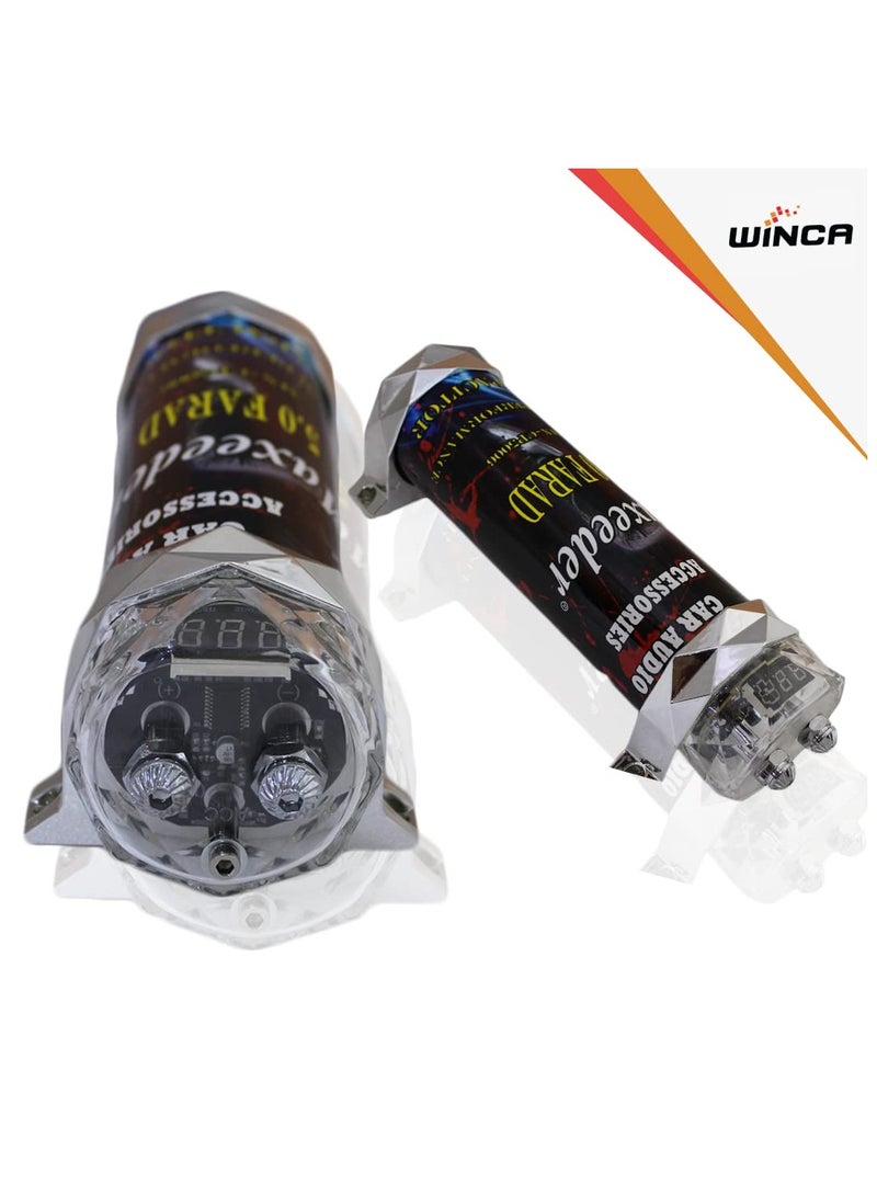 WINCA 5.0 Farad Car Audio Capacitor Fit for Systems Up to 5000W, Aluminum Alloy + ABS Car Audio Electric Power Capacitor Amplifier Voltage Regulator - Image 3
