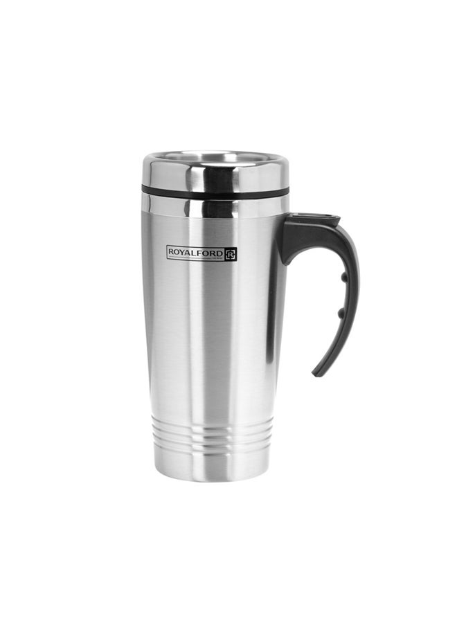 Royalford Travel Mug With Double Wall Stainless Steel Portable & Leak Proof Silver 470ml - Image 1